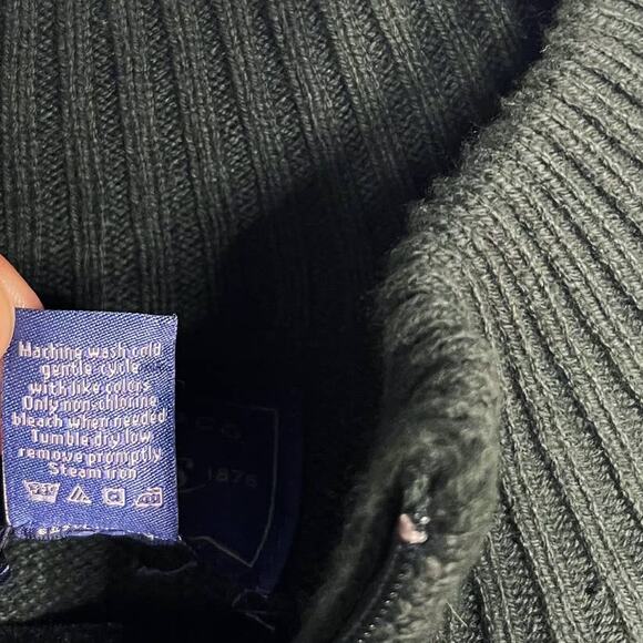 GH Bass Co Mens Large L Hunter Green Cotton Wool 1/4 Zip Pullover Sweater Knit - Picture 8 of 8